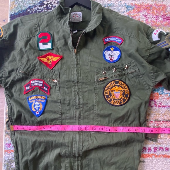 Top Gun Vintage Pilot Jumpsuit Army Green Chemin Du Fer Costume 80s S Carrie - Picture 8 of 10